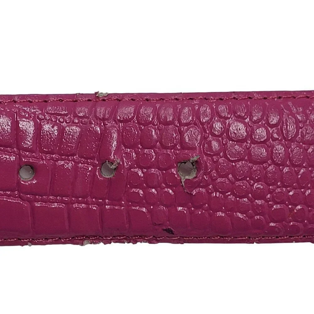 Vintage 80's Genuine Leather Belt L‎ Fuchsia Hot Pink Croc Embossed Barbiecore